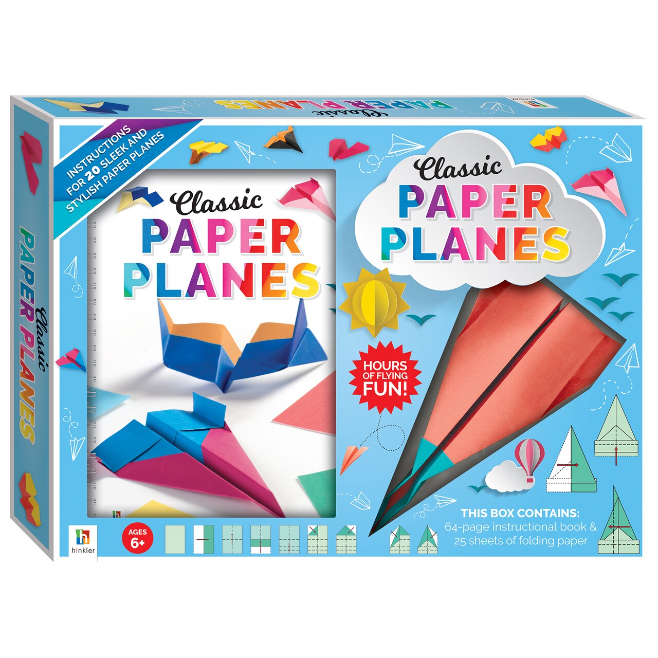 Classic Paper Planes Kit - Paper Plane Making Kits for Kids, Includes 25 Sheets of Paper & Instruction Book, Master 20 Different Styles, Learn New Folding Techniques, Indoor Activity Books For Kids & Adults Alike, Hinkler, Aged 6+